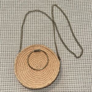 Round Woven Tan Bag with Gold Chain